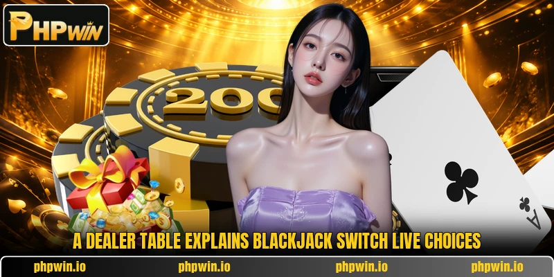 A dealer table explains Blackjack Switch Live choices A dealer table explains Blackjack Switch Live choices