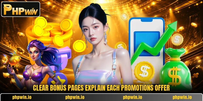 Clear bonus pages explain each promotions offer