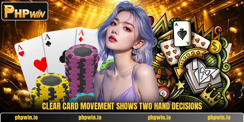 Clear card movement shows two hand decisions Clear card movement shows two hand decisions