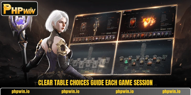 Clear table choices guide each game session Clear table choices guide each game session