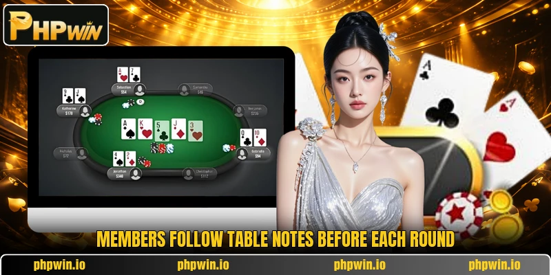 Members follow table notes before each round