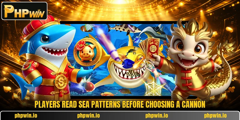 Players read sea patterns before choosing a cannon
